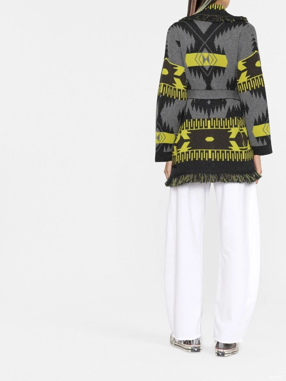 Affordable intarsia-knit belted-waist Women Alanui cardigan 0702